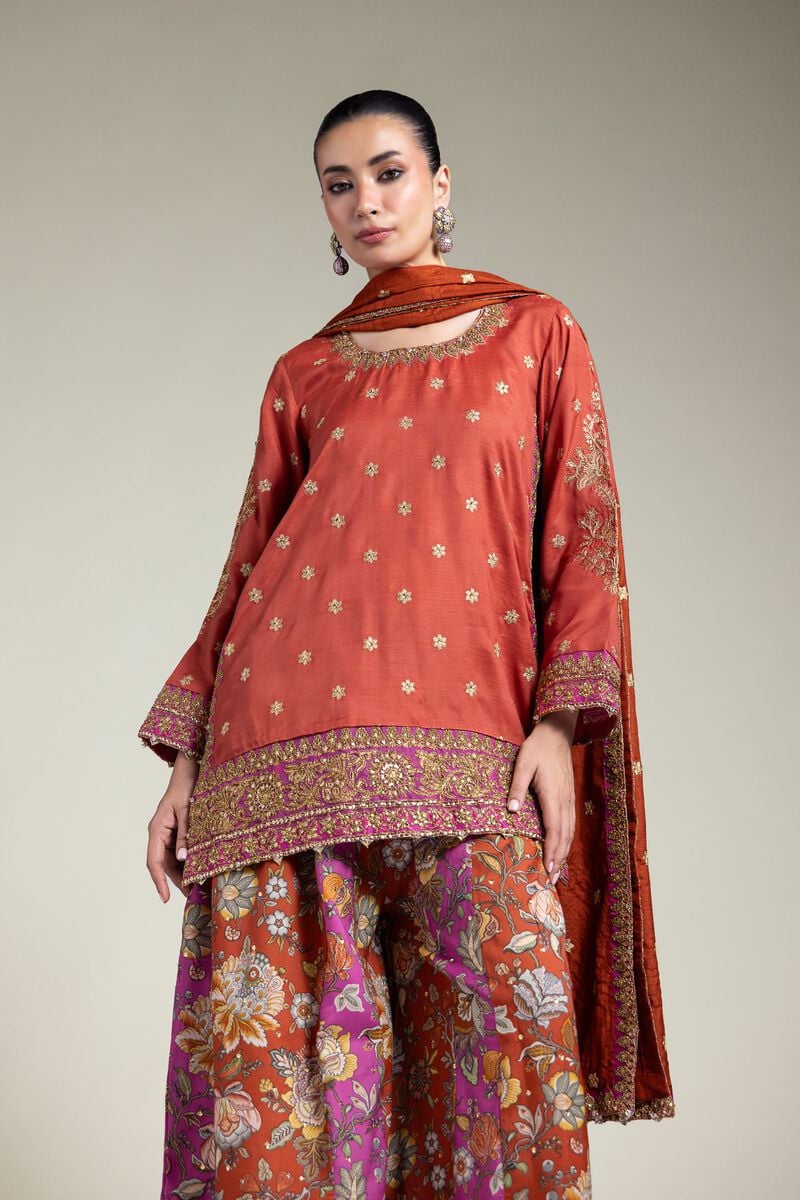 Embroidered | Raw Silk | Three-Piece Set | USD 180.00