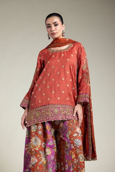 Embroidered | Raw Silk | Three-Piece Set | USD 180.00
