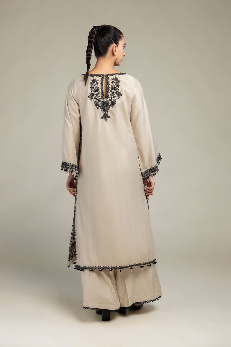 Raw Silk | Floral Beige Kurta | USD 70.00