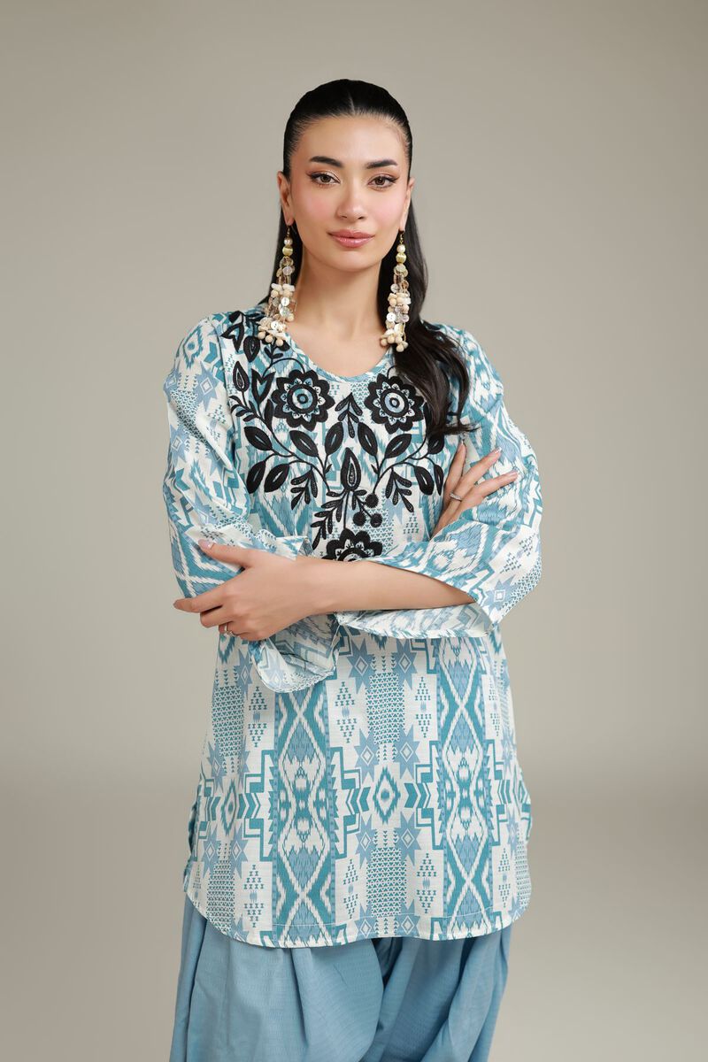Embroidered | Cotton Dobby | Geometric V-Neck Kurta | USD 30.00
