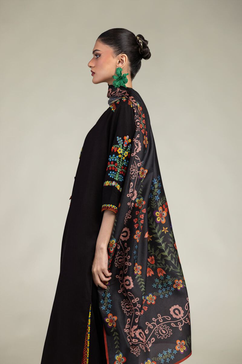 Embroidered | Polyester Silk | Floral Black Dupatta | USD 30.00