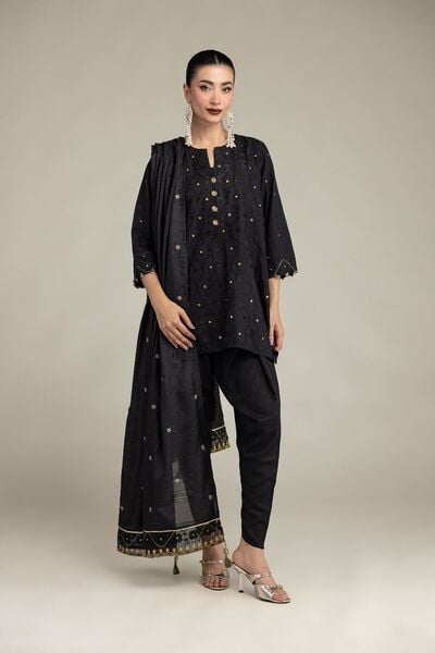 Embroidered | Raw Silk | Black Silk Shalwar | USD 30.00