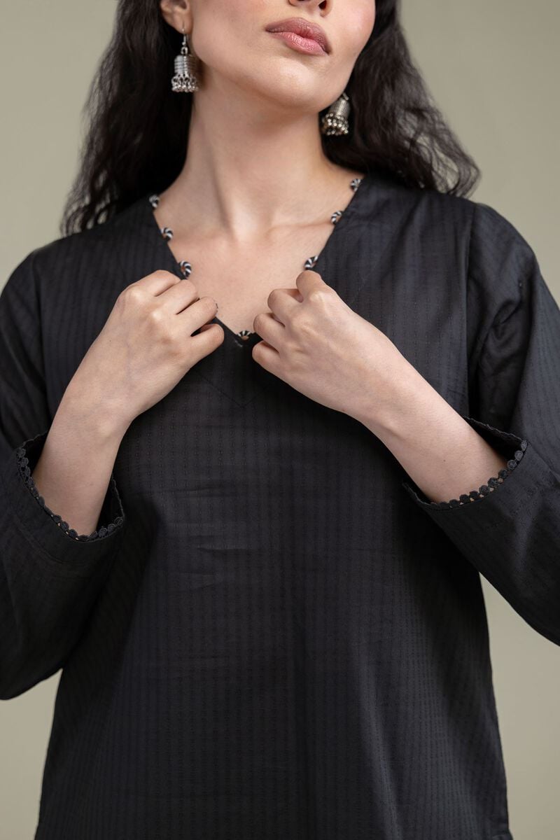 Embroidered | Cotton Dobby | Short Black Kurta | USD 35.00