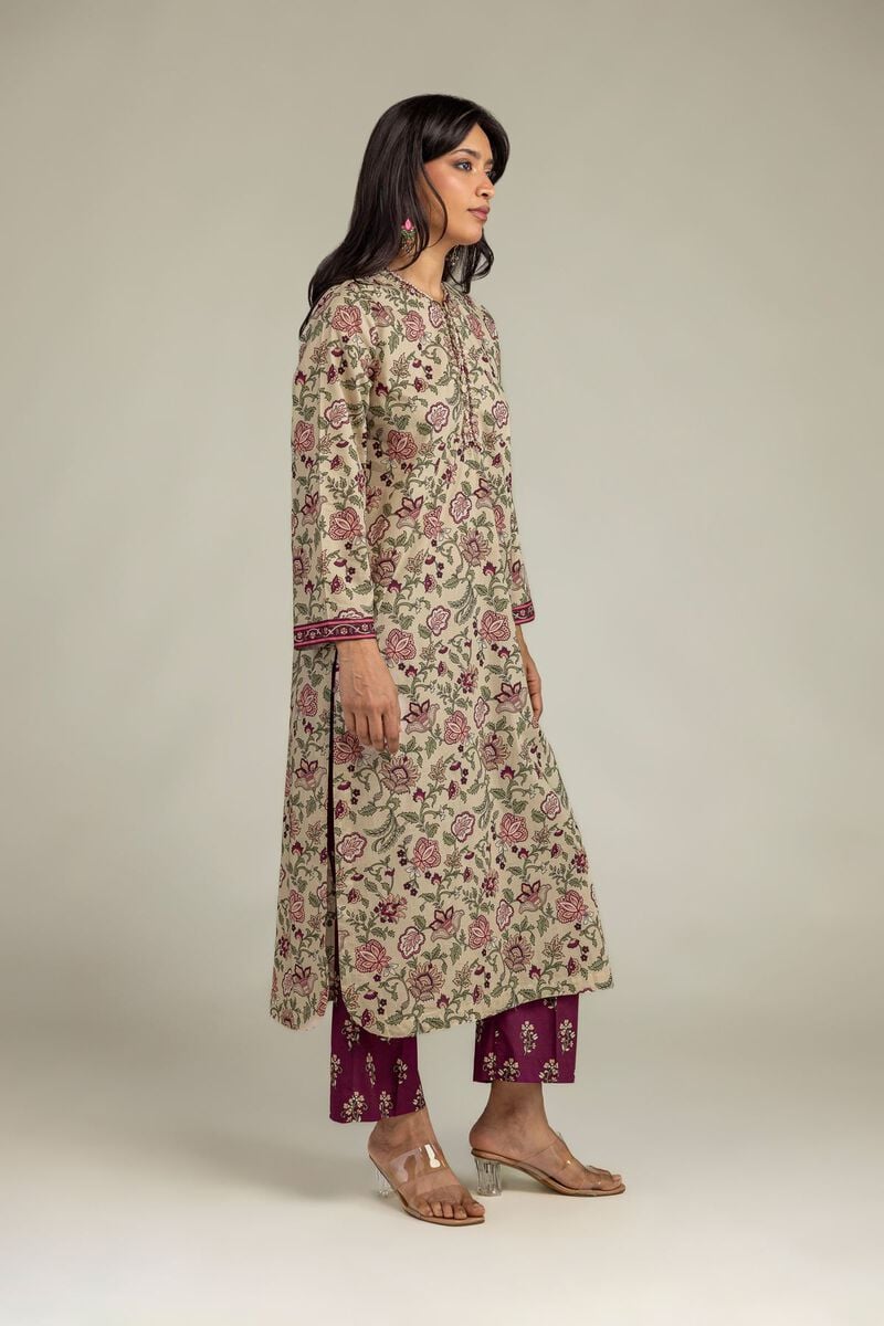 Embroidered | Cambric | Floral Beige Kurta | USD 40.00