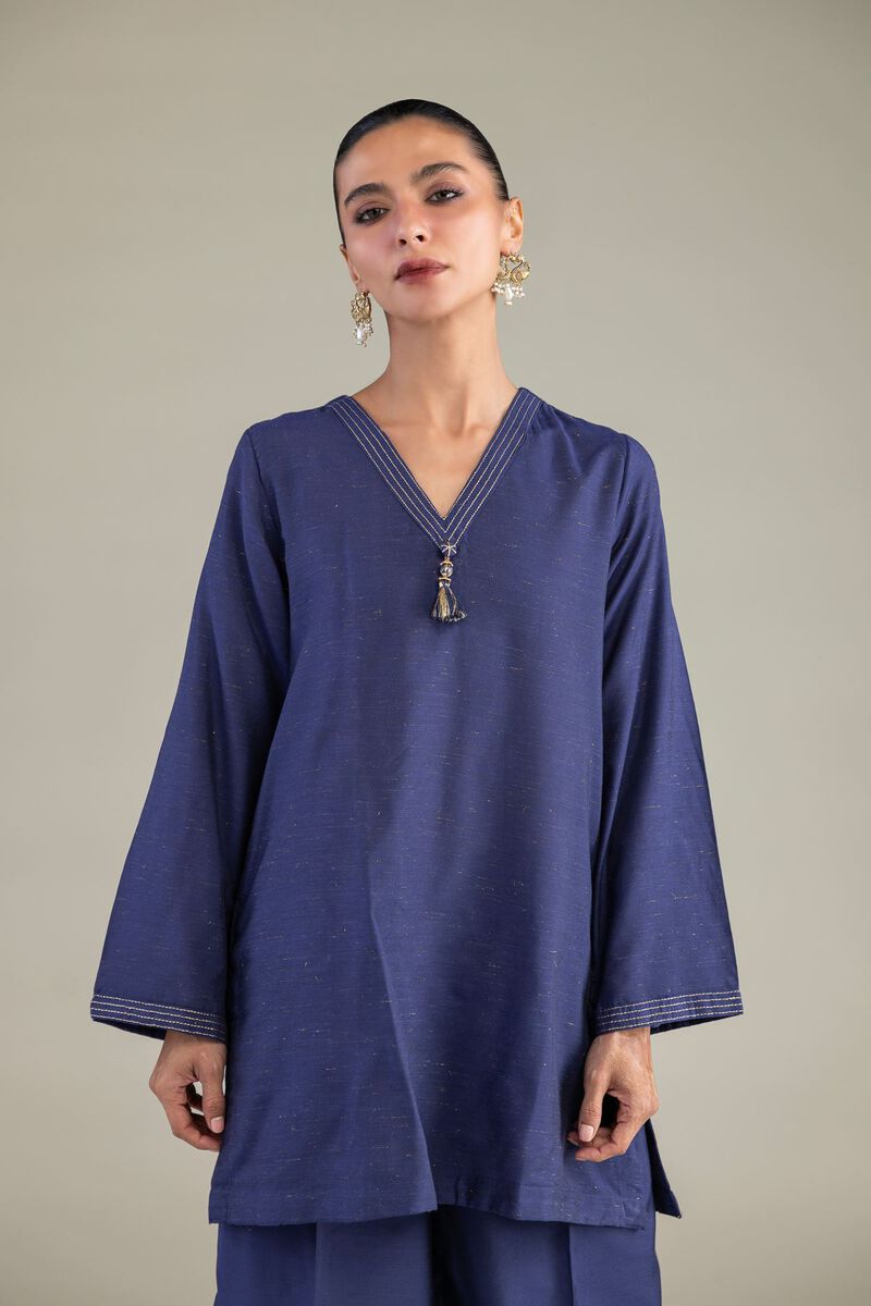 Dyed | Mesuri Silk | Solid V-Neck Kurta | USD 35.00
