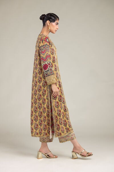 Embroidered | Raw Silk | Floral Printed Pants | USD 35.00