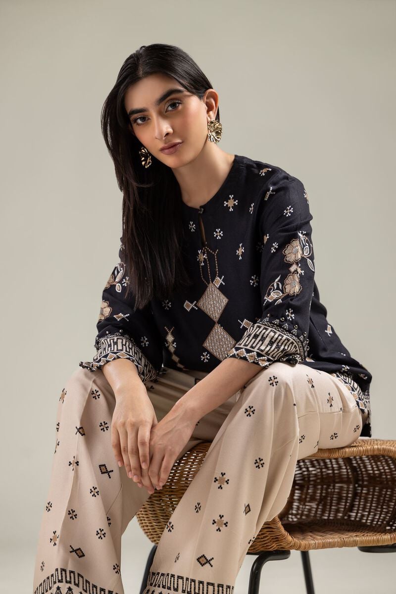 Embroidered | Viscose Crepe | Black Viscose Tunic | USD 40.00