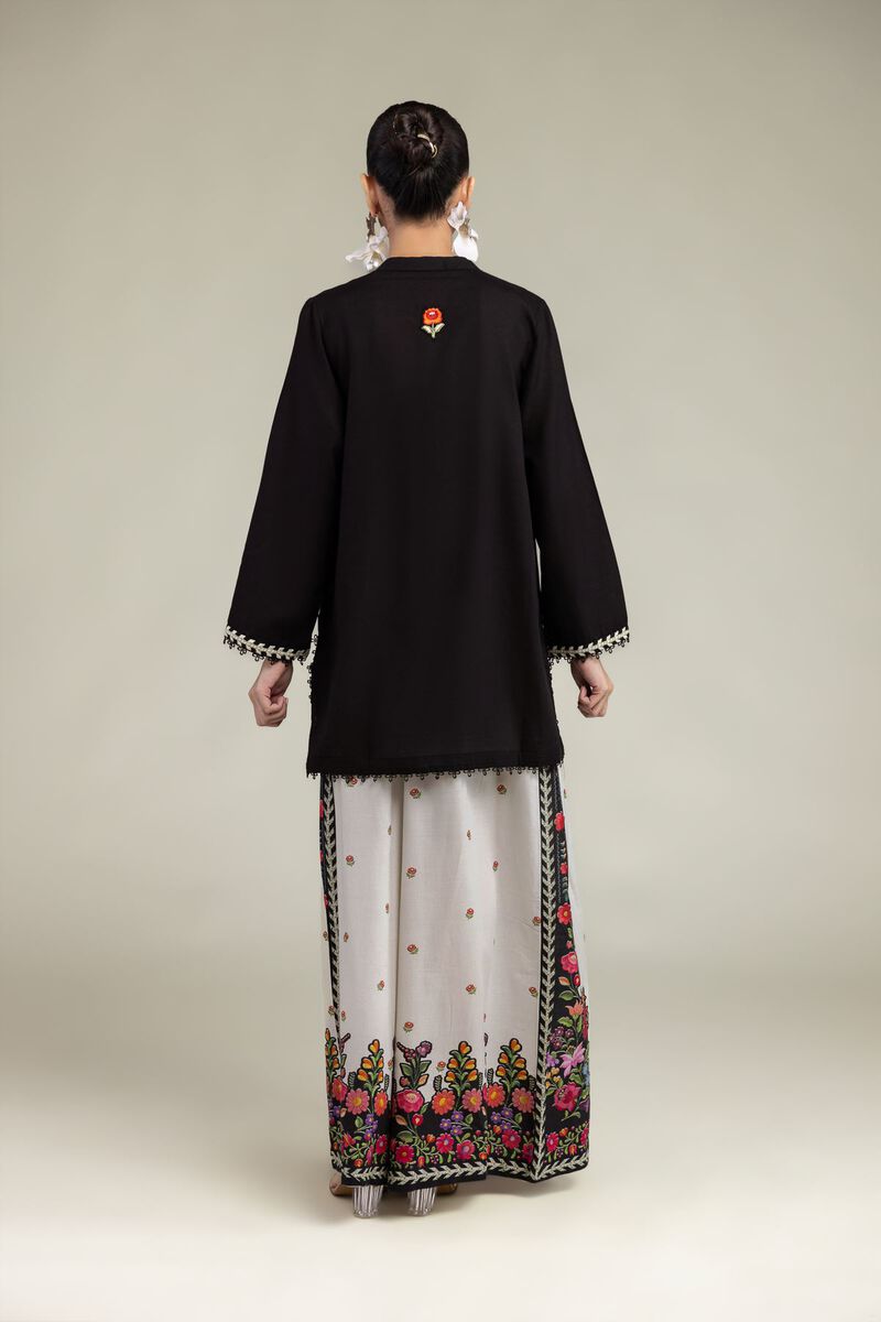 Embroidered | Raw Silk | Black Floral Kurta | USD 40.00