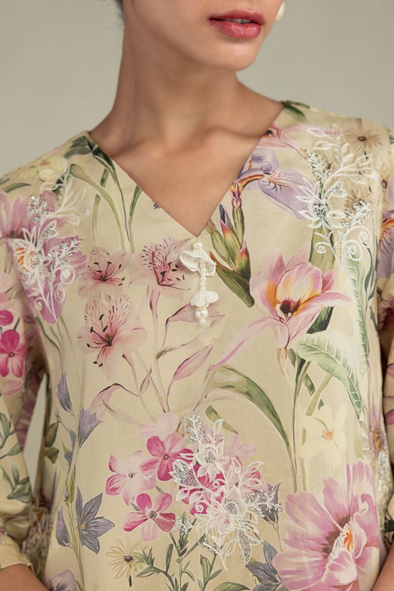 Embroidered | Blended Viscose | Floral Longline Kurta | USD 55.00