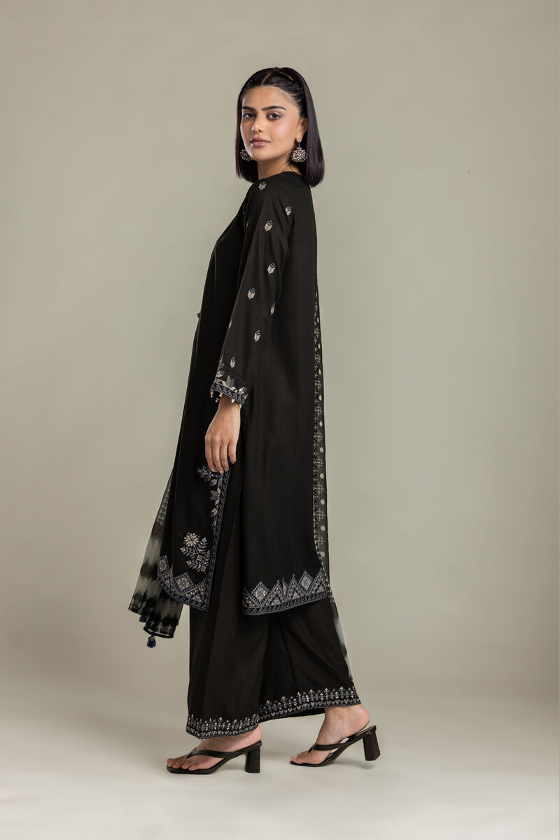 Embroidered | Raw Silk | Black Tailored 3-Piece | USD 105.00