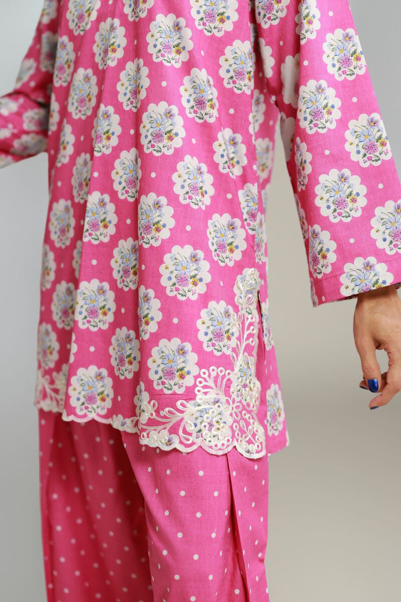 Embroidered | Cotton Dobby | Floral Pink Kurta | USD 30.00