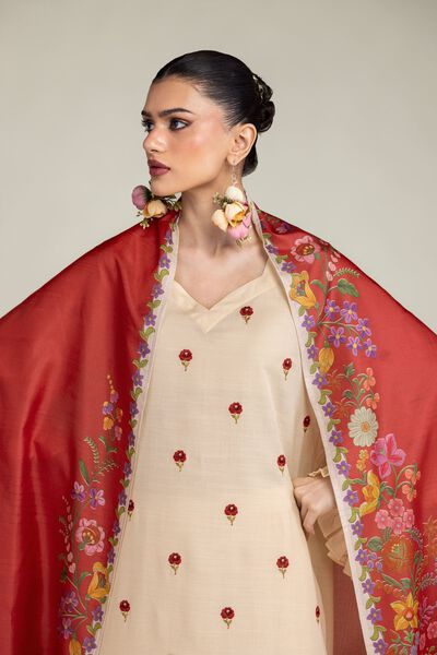 Embroidered | Polyester Silk | Floral Red Dupatta | USD 30.00