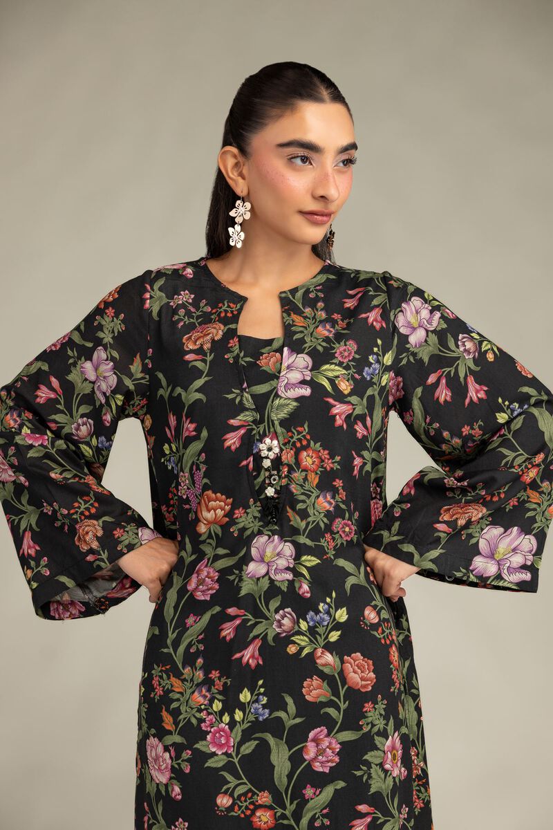 Printed | Raw Silk | Black Floral Kurta | USD 40.00