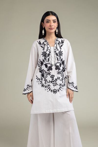 Embroidered | Cambric | Floral V-Neck Kurta | USD 35.00