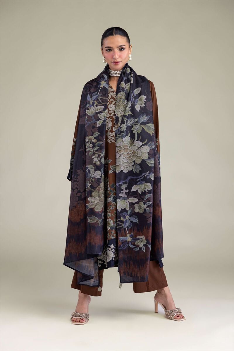 Embroidered | Polyester Silk | Brown Silk Dupatta | USD 30.00