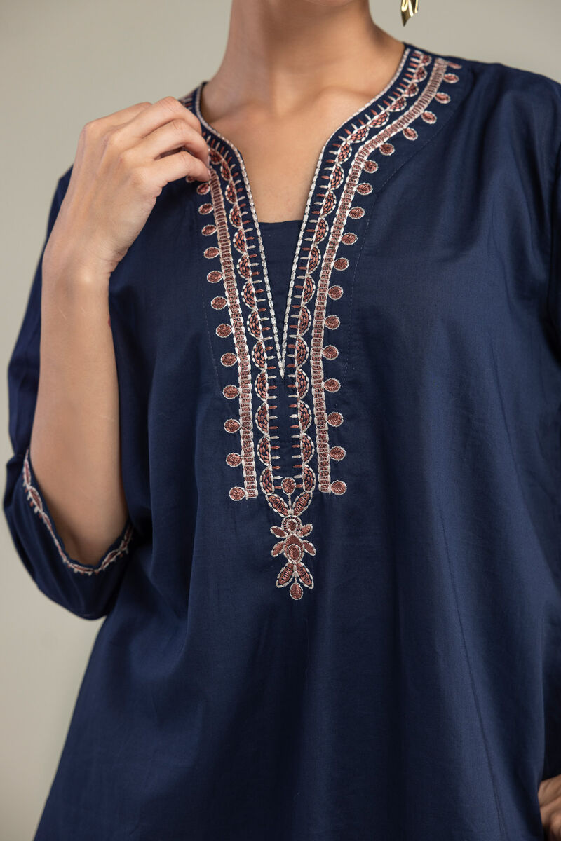 Embroidered | Cambric | Cambric Navy Kurta | USD 35.00