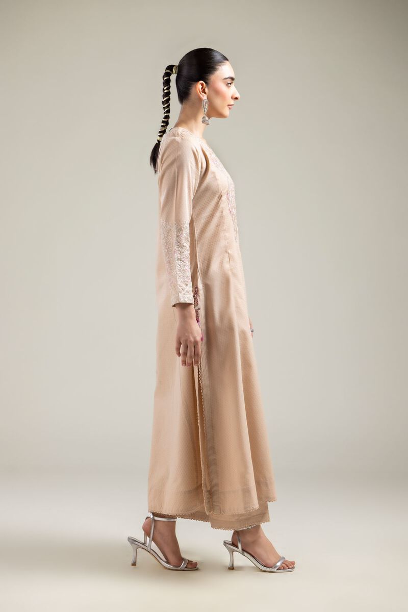 Embroidered |Cotton Dobby | Beige Summer Pants | USD 25.00