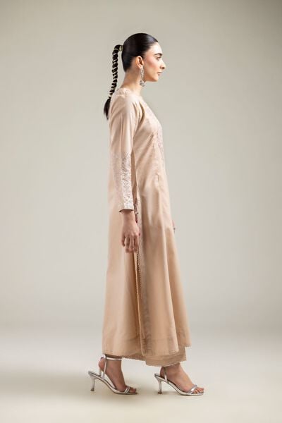 Embroidered |Cotton Dobby | Beige Summer Pants | USD 25.00