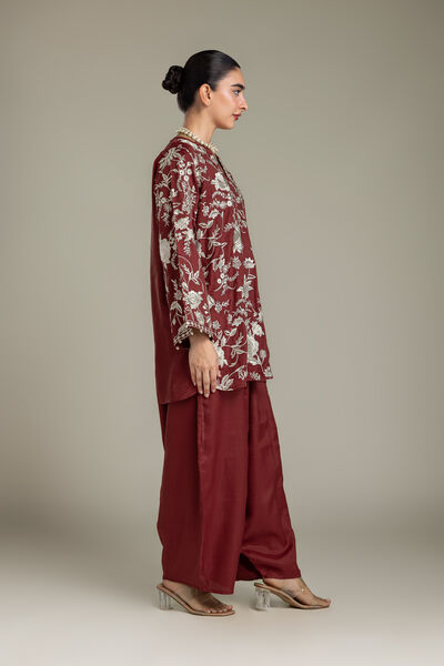 Embroidered | Raw Silk | Maroon Silk Pants | USD 40.00