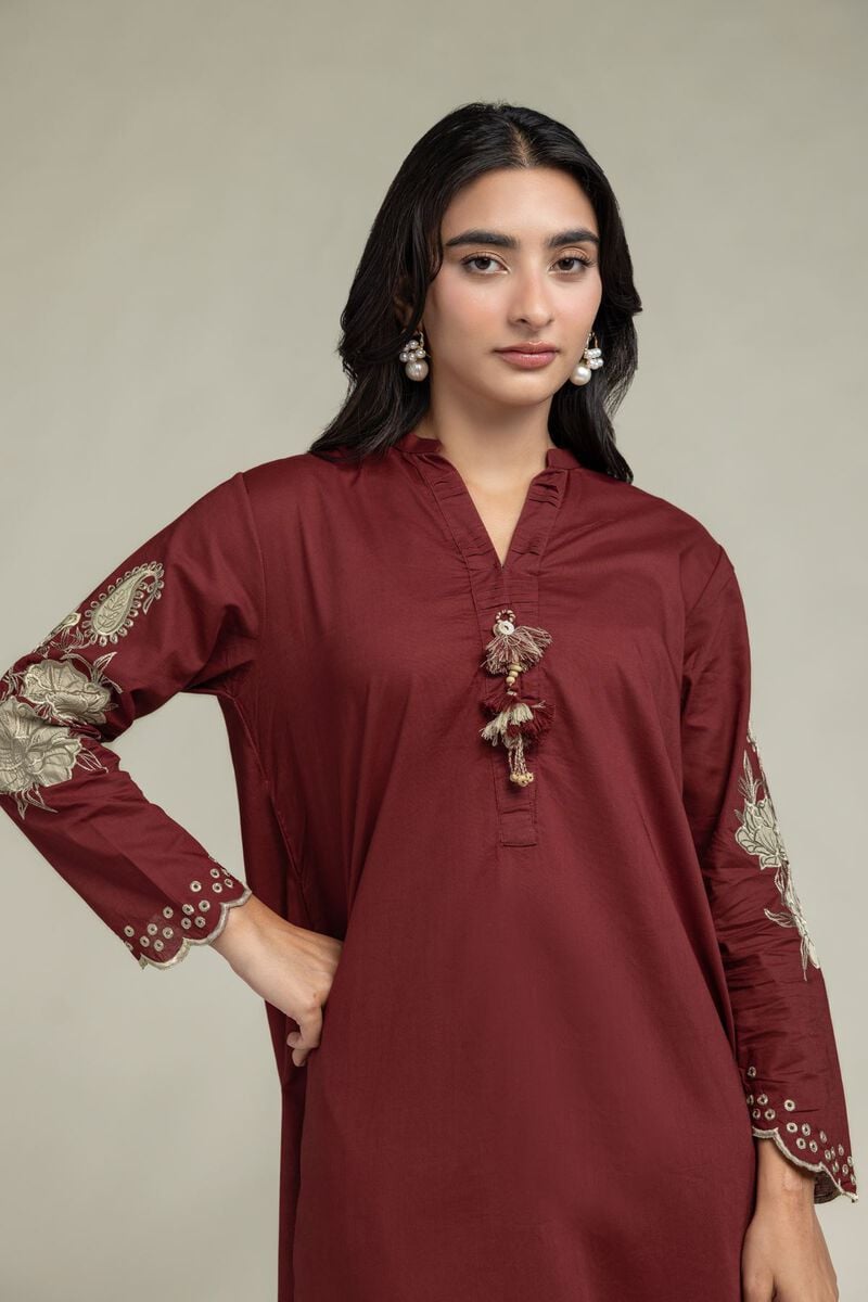 Cambric | Maroon Floral Kurta | USD 45.00