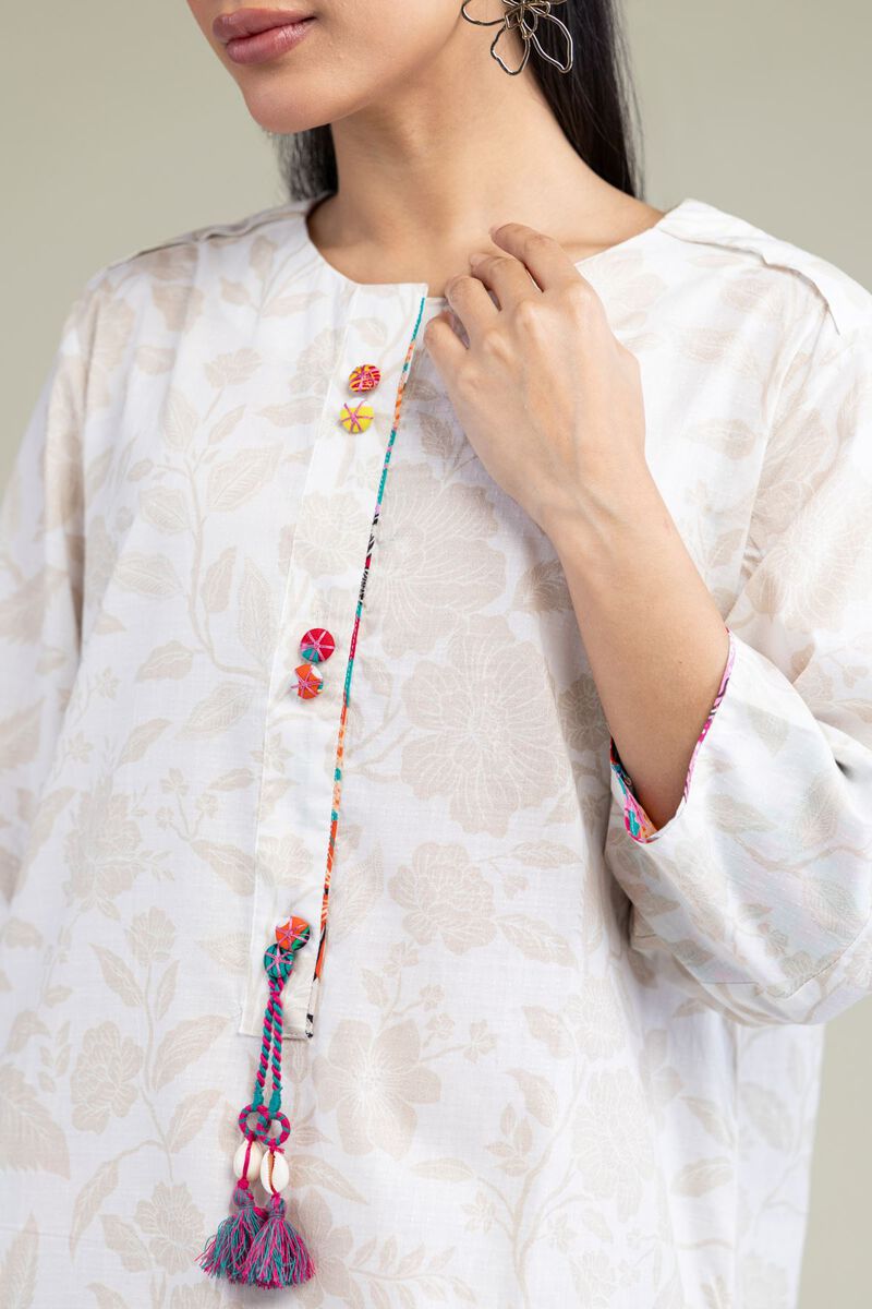 Printed | Cotton Dobby | White Longline Kurta | USD 21.00