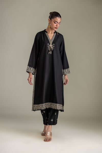 Embroidered | Heavy Blended Viscose | Long Black Kurta | USD 60.00