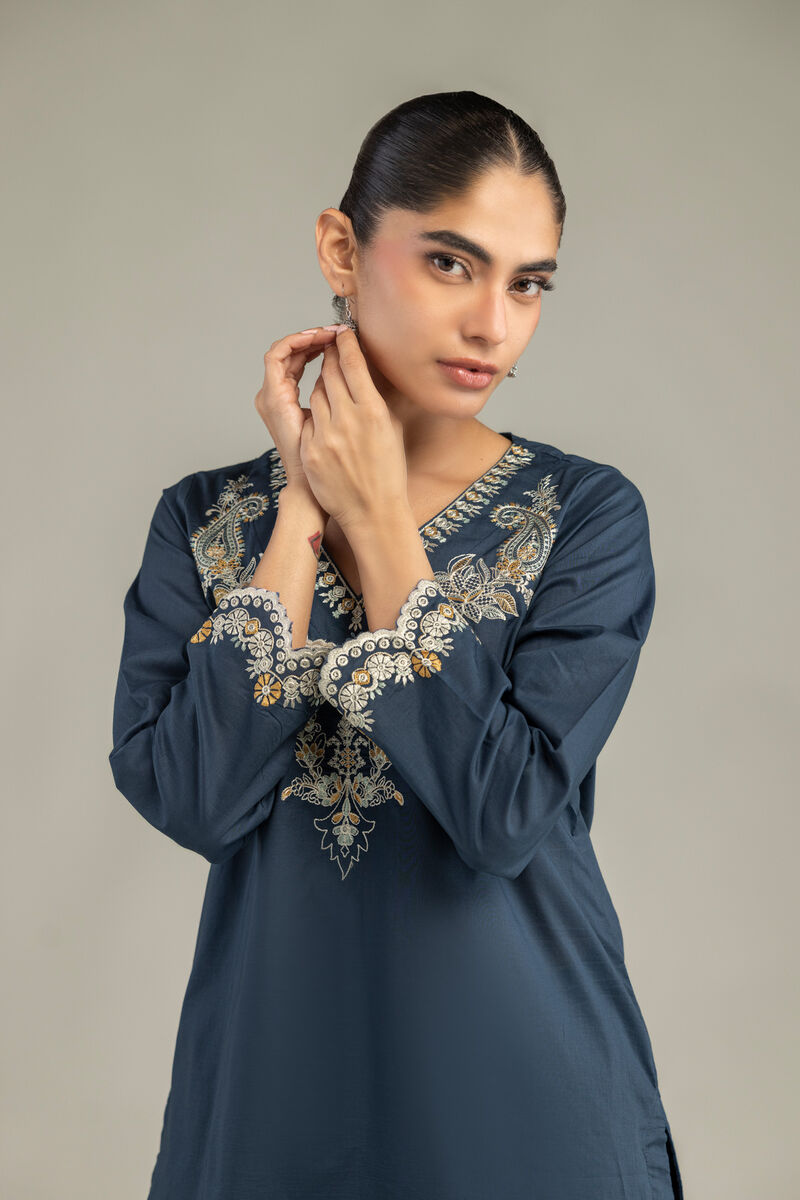 Embroidered | Cambric | Short Navy Kurta | USD 40.00