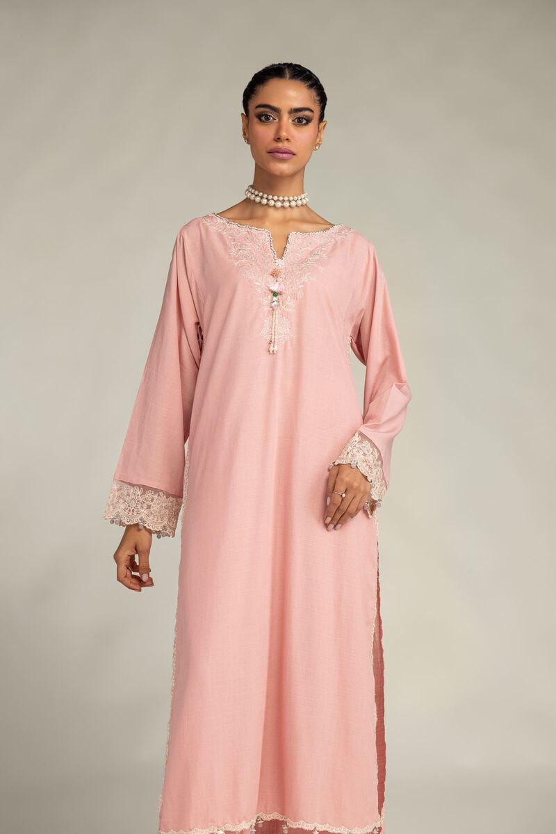 Embroidered | Raw Silk | Pink Silk Kurta | USD 65.00