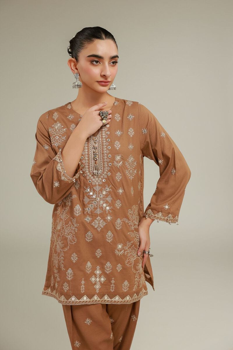 Embroidered | Raw Silk | Geometric Threadwork Kurta | USD 55.00