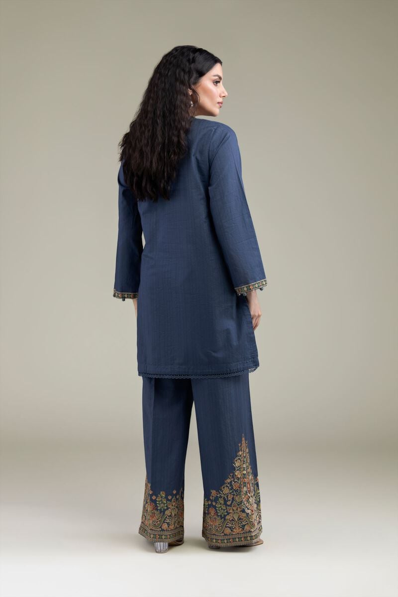 Embroidered | Cotton Dobby | Navy V-Neck Kurta | USD 35.00