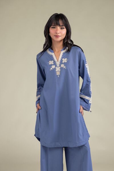 Embroidered | Cambric | Blue Threadwork Kurta | USD 40.00