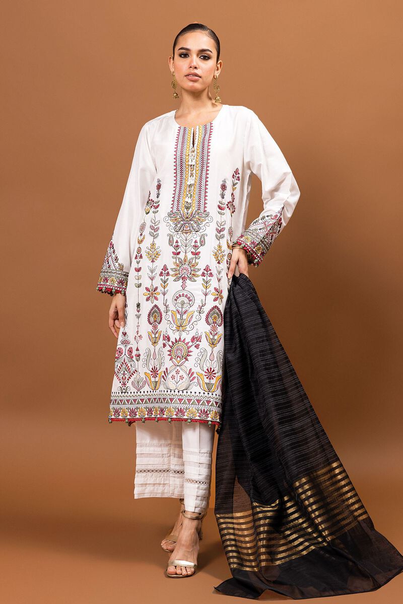 Embroidered | Dull Raw Silk | Fabrics 3 Piece | null