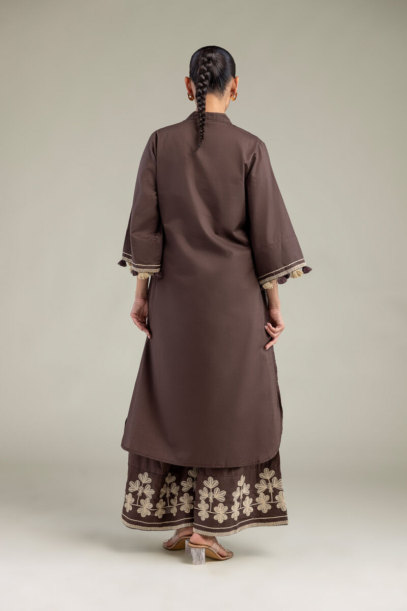 Embroidered | Cotton Dobby | Brown V-Neck Kurta | USD 40.00