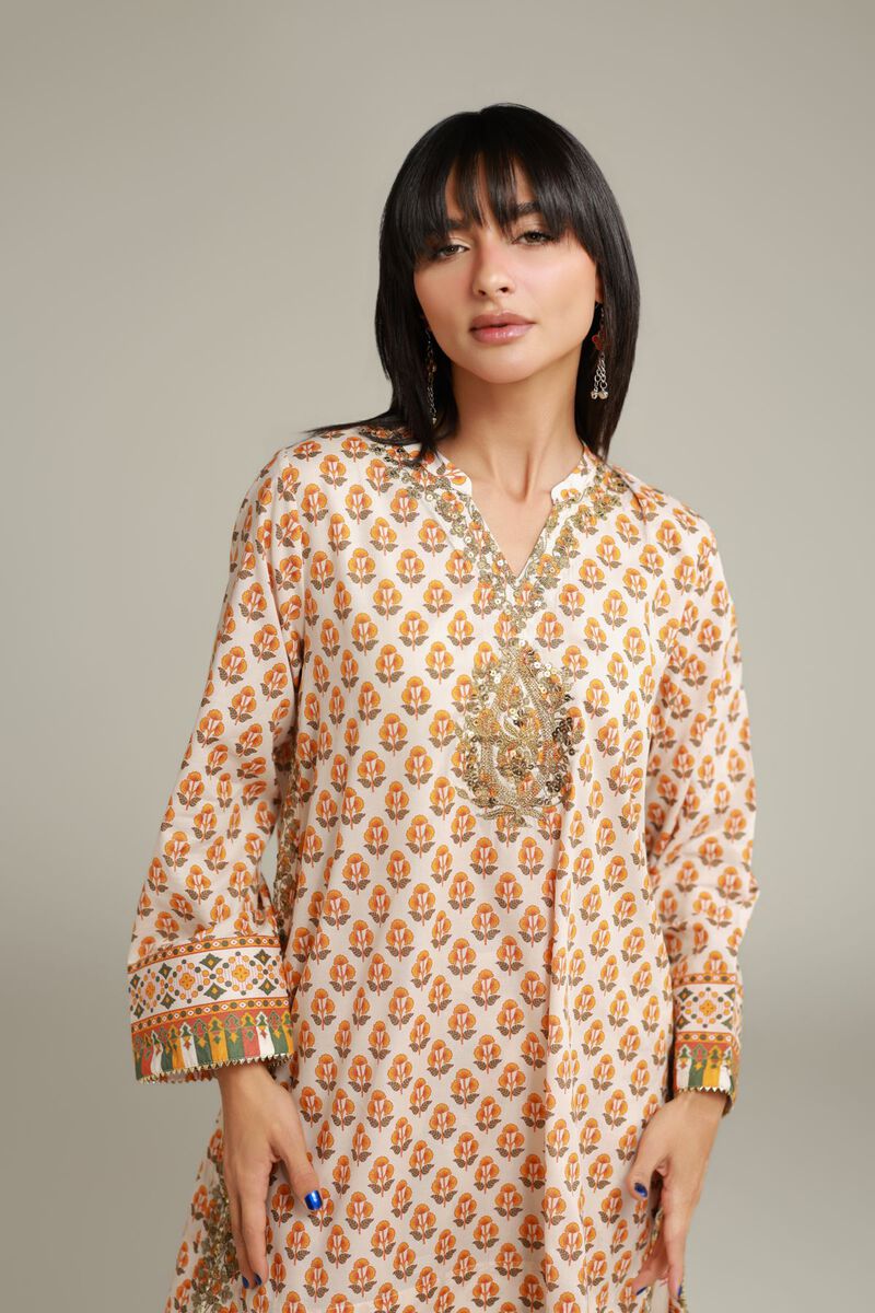 Embroidered | Cambric | Floral V-Neck Kurta | USD 35.00