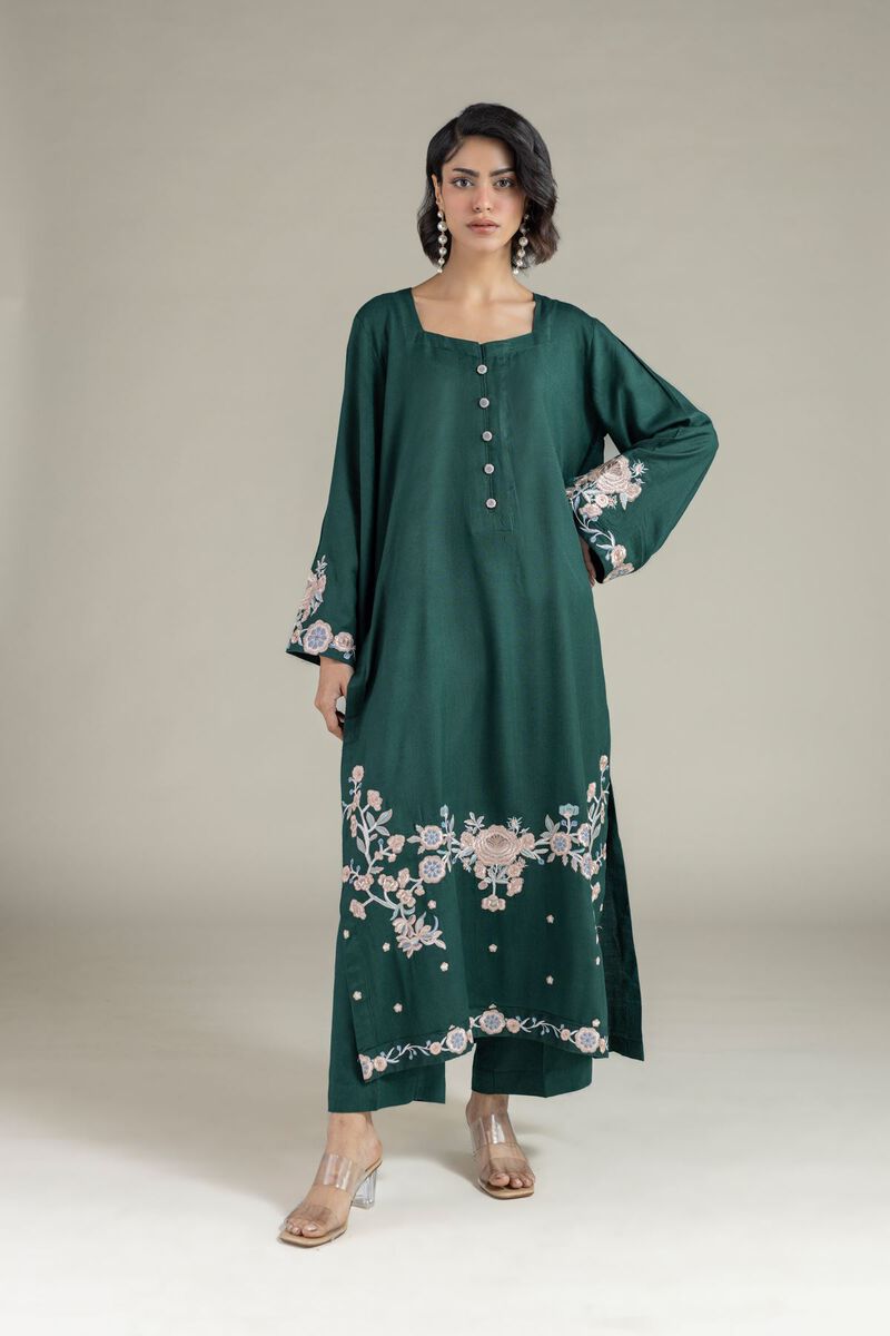 Embroidered | Heavy Blended Viscose | Floral Longline Kurta | USD 40.00