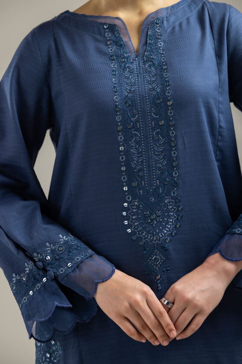 Embroidered |Cotton Dobby | Long Navy Kurta | USD 40.00