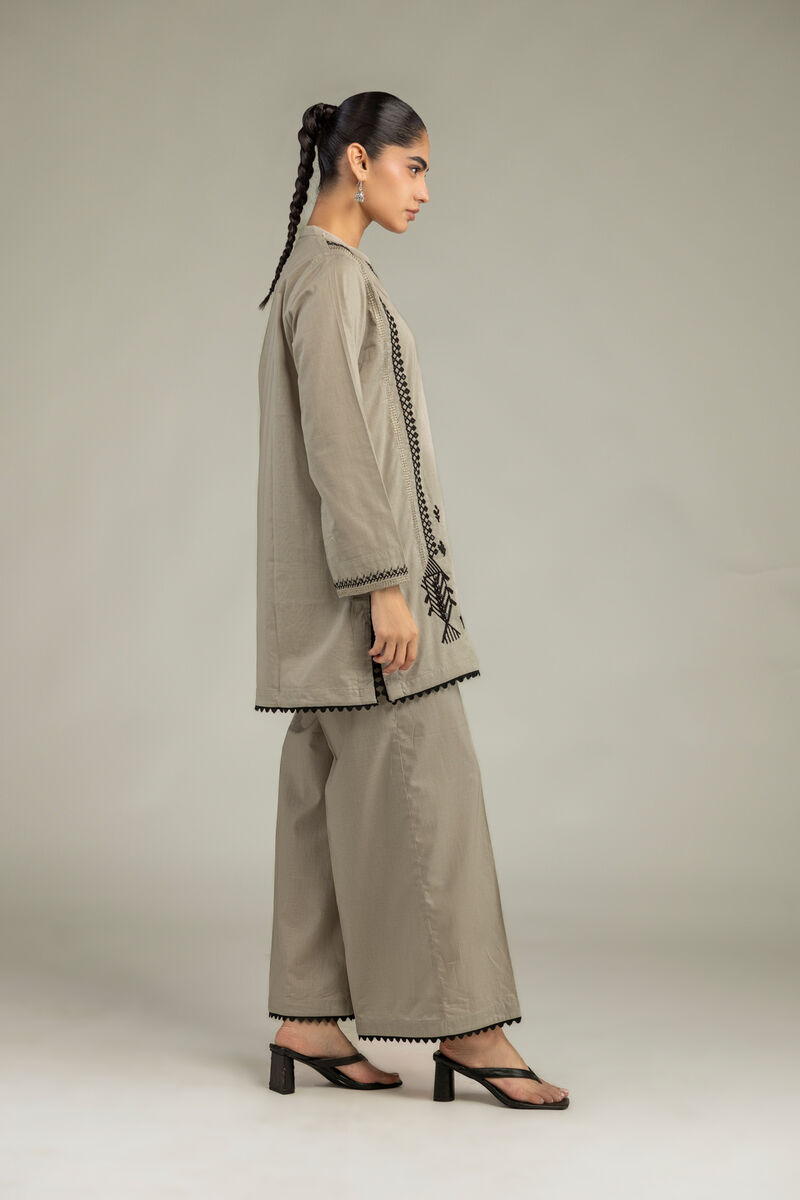 Embroidered | Cambric | Beige Solid Pants | USD 30.00