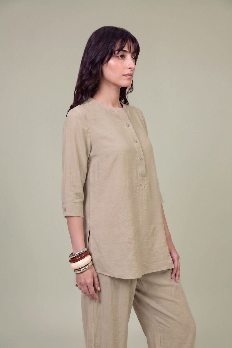 Dyed | Textured Georgette | Solid Beige Shirt | USD 40.00