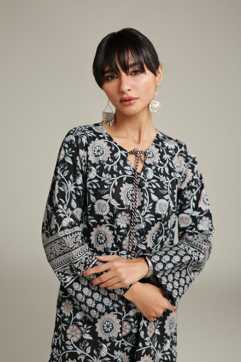 Printed | Cambric | Floral Black Kurta | USD 35.00