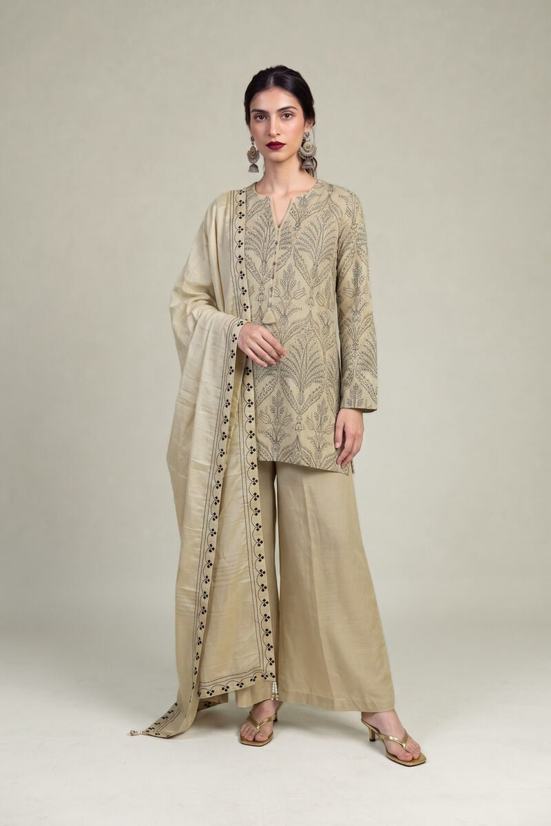 Embroidered | Polyester Silk | Beige Silk Dupatta | USD 35.00