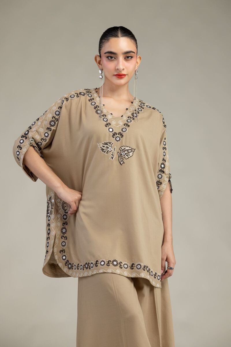Embroidered | Raw Silk | Beige Silk Kurta | USD 55.00