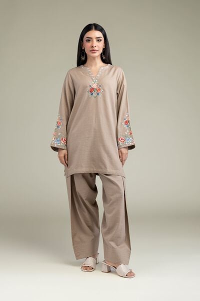 Dyed | Cotton Dobby | Beige Solid Pants | USD 30.00