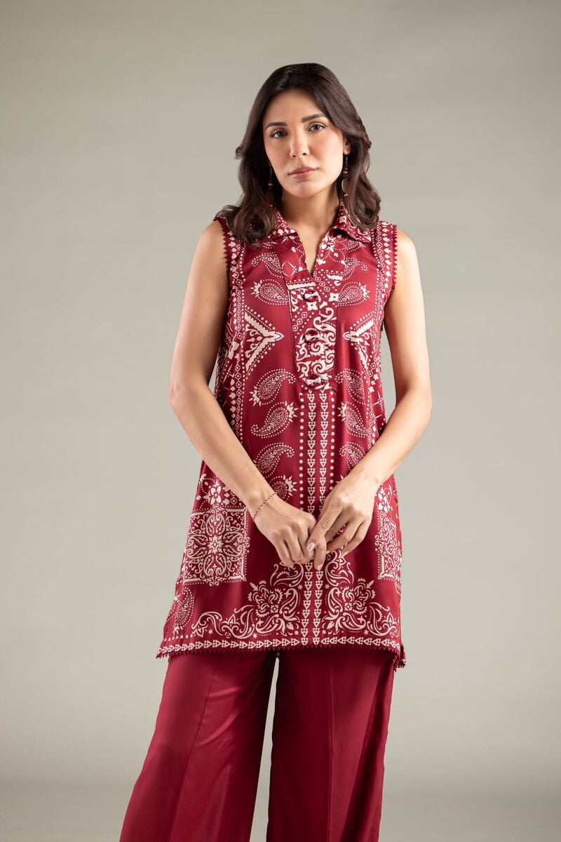 Printed | Viscose | Sleeveless Wing-Collar Kurta | USD 35.00