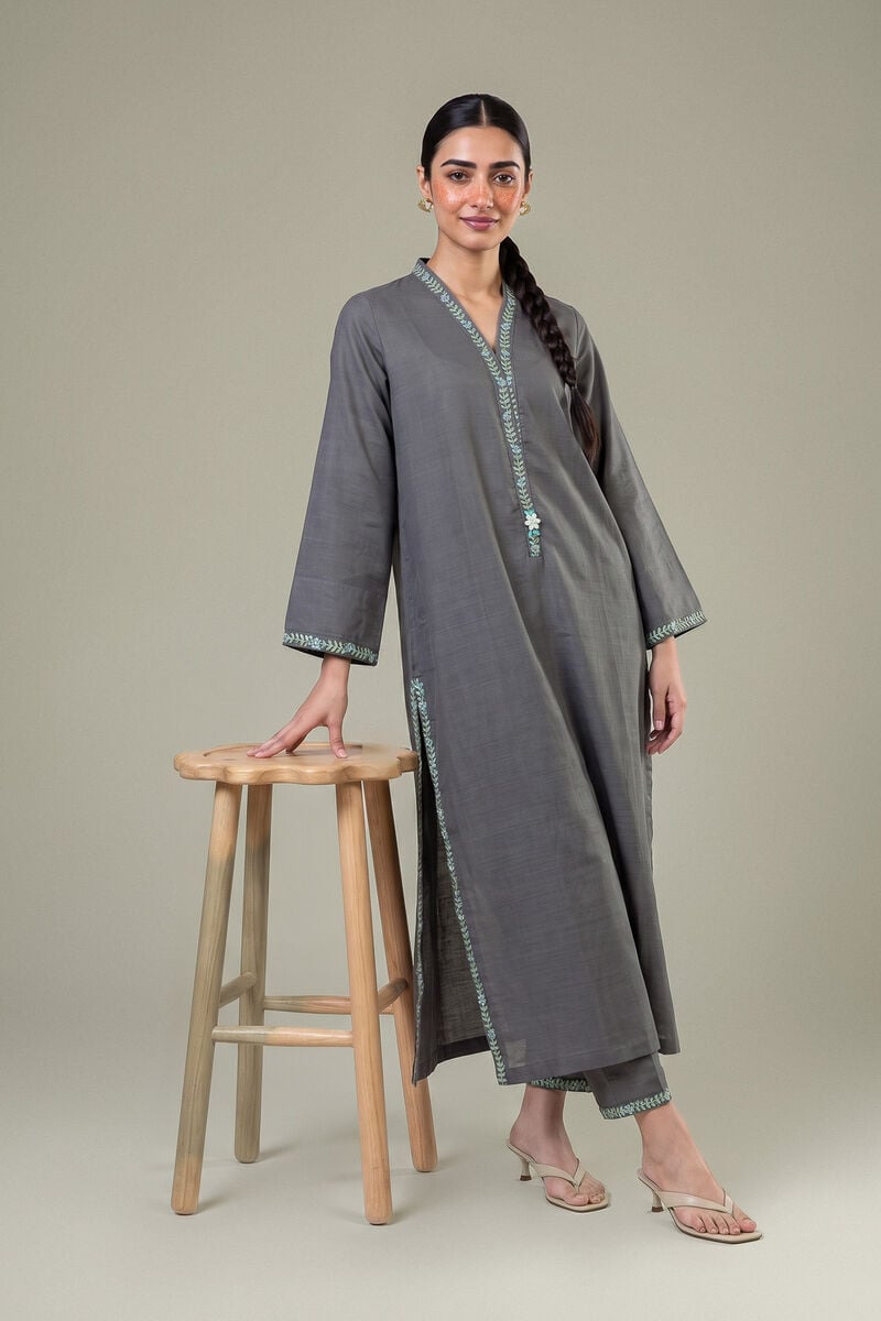 Embroidered | Light Khaddar | Longline V-Neck Kurta | USD 35.00
