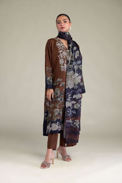 Embroidered | Raw Silk | Brown Solid Pants | USD 30.00