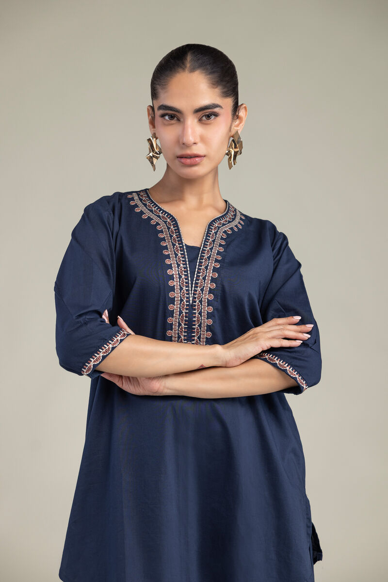 Embroidered | Cambric | Cambric Navy Kurta | USD 35.00