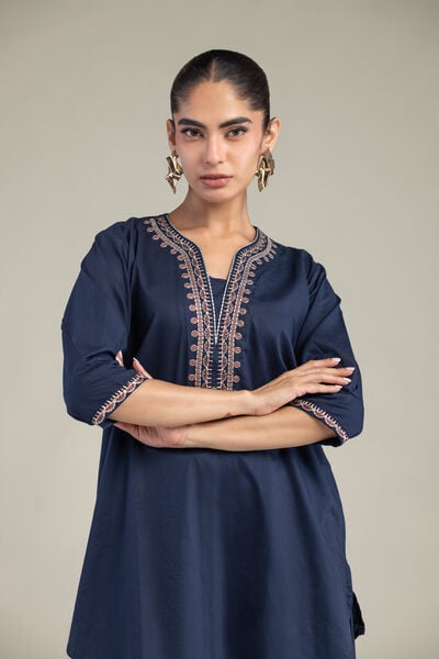 Embroidered | Cambric | Cambric Navy Kurta | USD 35.00