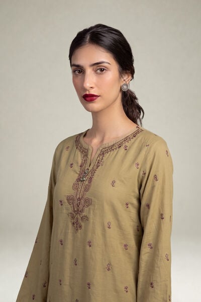 Embroidered | Raw Silk | Olive Silk Kurta | USD 65.00