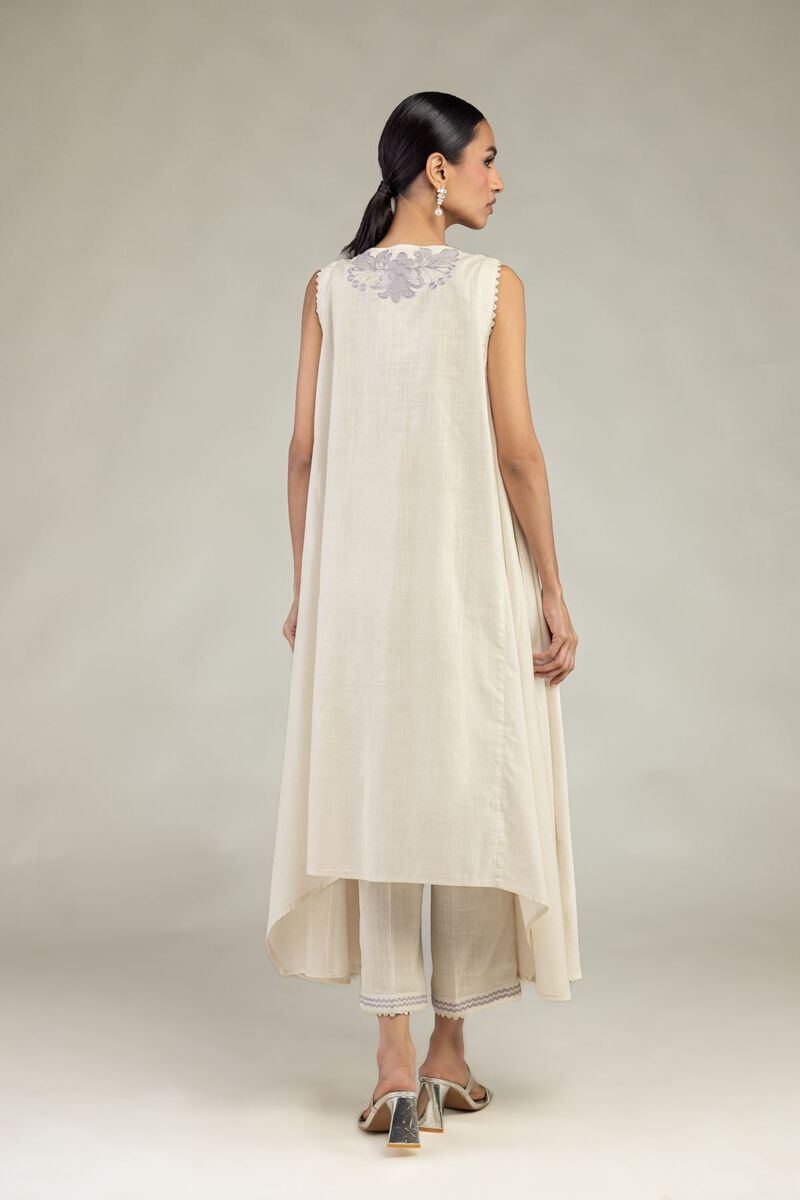 Textured Cotton | Embroidered | Floral Sleeveless Kurta | USD 40.00