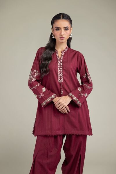 Embroidered | Textured Cotton | Floral Short Kurta | USD 45.00